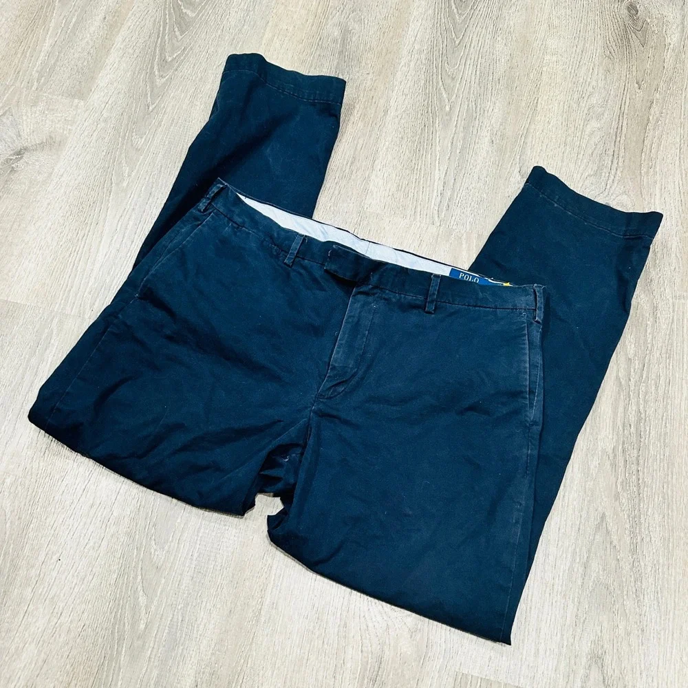Polo Ralph Lauren‎ Pants Mens 38x32 Navy Stretch Straight Chino Pants Trousers